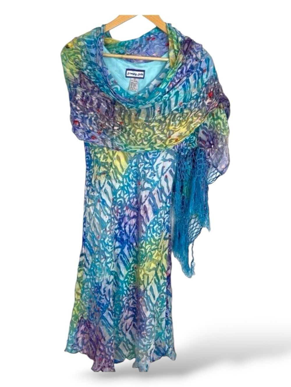 Simply Silk dress set pashmina shale rainbow colours sleeveless fringe small